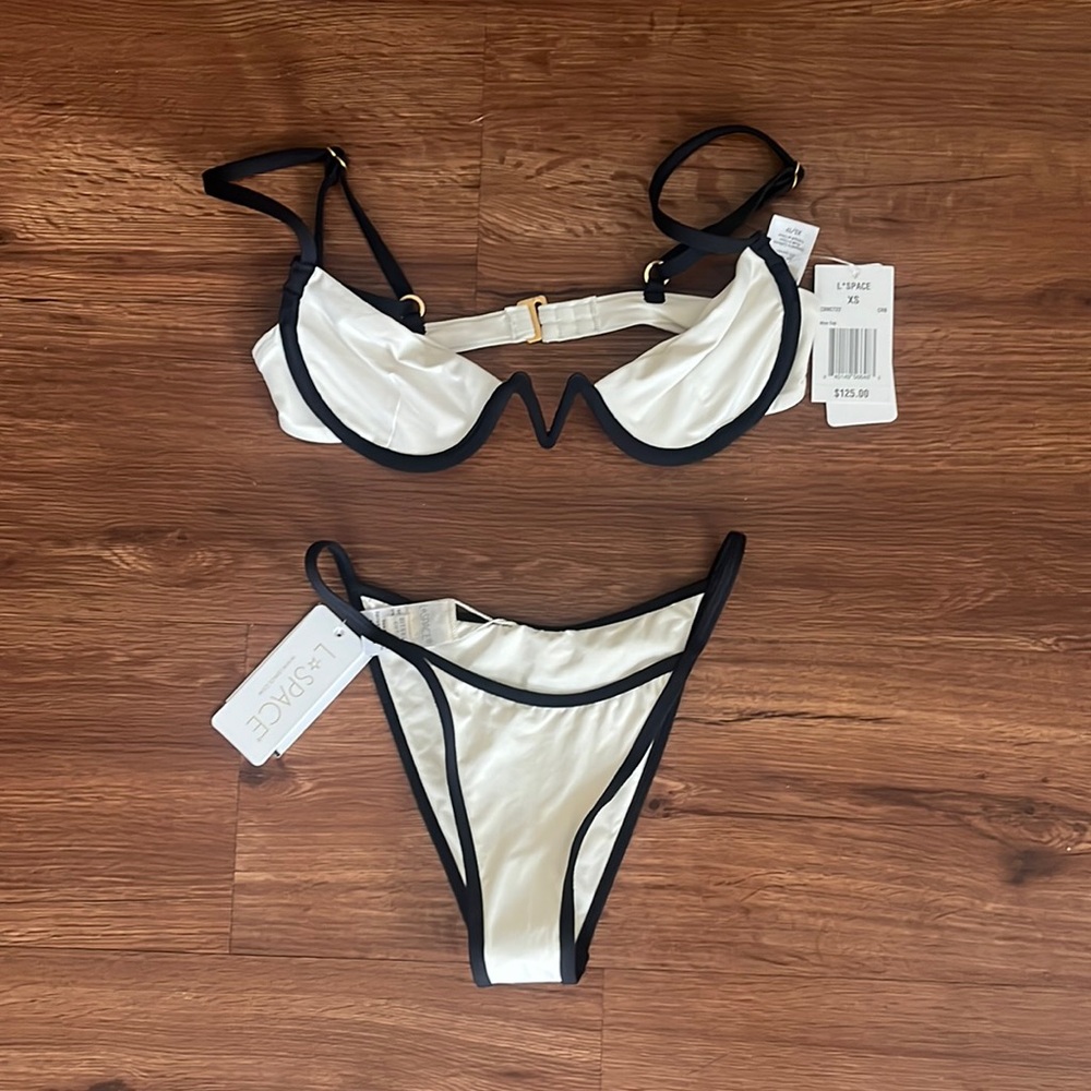 L*SPACE white and black Nico Tommy bikini top and bottom set